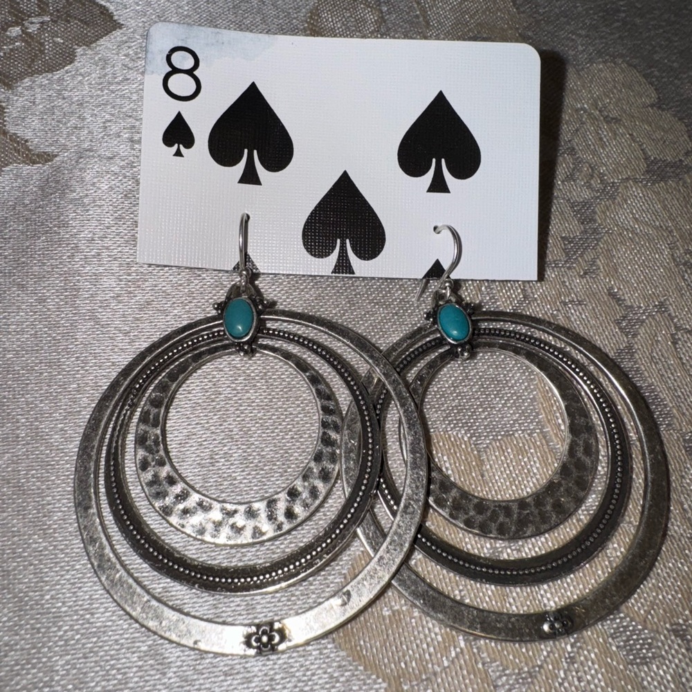 Silver Hoop Earrings with Turquoise Accent